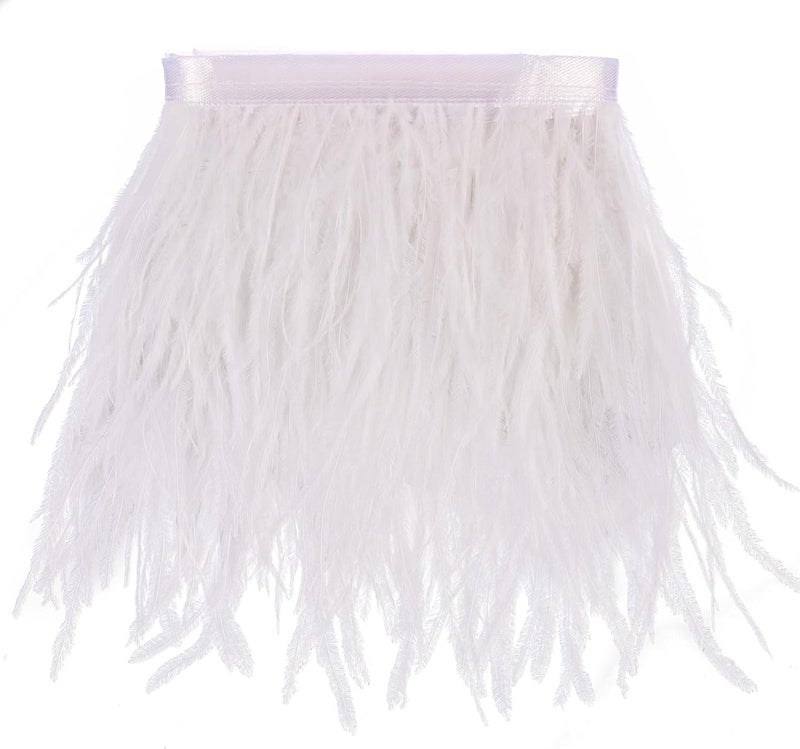 whitefeather 2 Yards 4-6inch Dyed Ostrich Feathers Trim Fringe for DIY Dress Sewing Crafts Ostrich Feathers Costumes Decoration (White) - Image 1